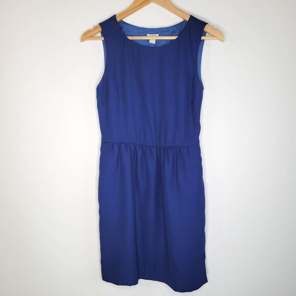 J CREW Royal Blue Mini Dress Size 0 Crepe Lined Sleeveless Pockets Twee - Picture 1 of 10